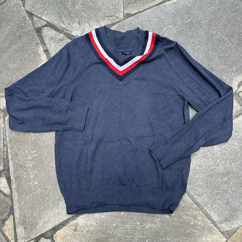 Tommy Hilfiger Sweater Mens Medium Blue Pullover Layering Classic Varsity - Picture 1 of 9